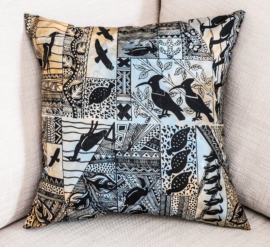 Africa African ethnic design square 16" 40cm 16 in cushion cover birds hand-dyed