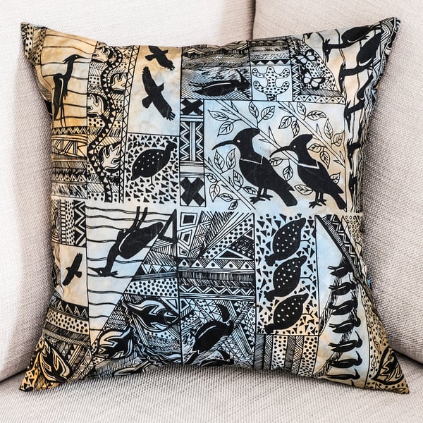Africa African ethnic design square 16" 40cm 16 in cushion cover birds hand-dyed