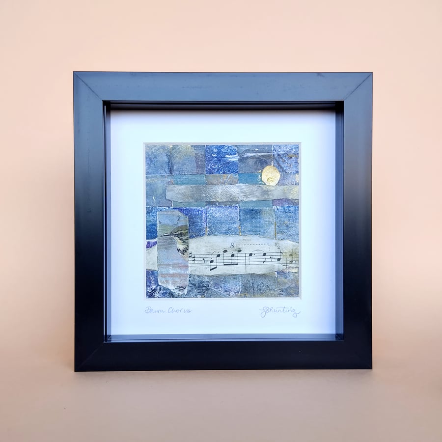 "Dawn Chorus" - Original Collage Desk Picture. Framed Bird Wall Art.