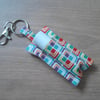 Key ring lip balm holder in bright modern fabric keyring