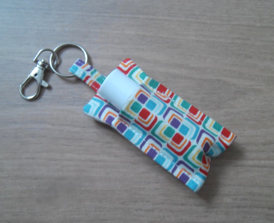Key ring lip balm holder in bright modern fabric keyring