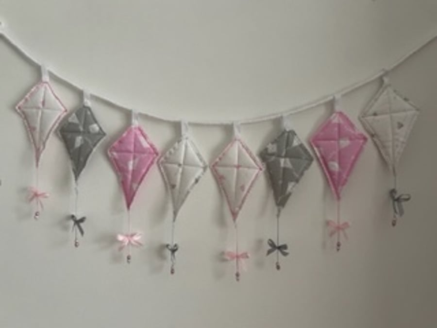 Kite Design Nursery Bunting With Ribbon and Beads