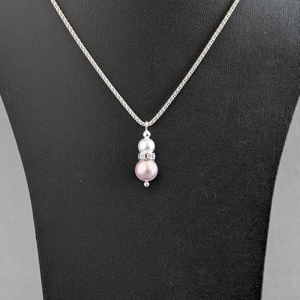 Blush Pink Pearl and Crystal Drop Necklace - Light Pink Wedding Jewellery