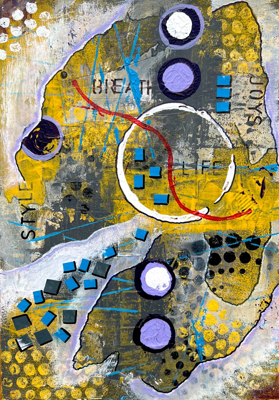Acrylic Mixed Media Abstract collage painting  - The beginning