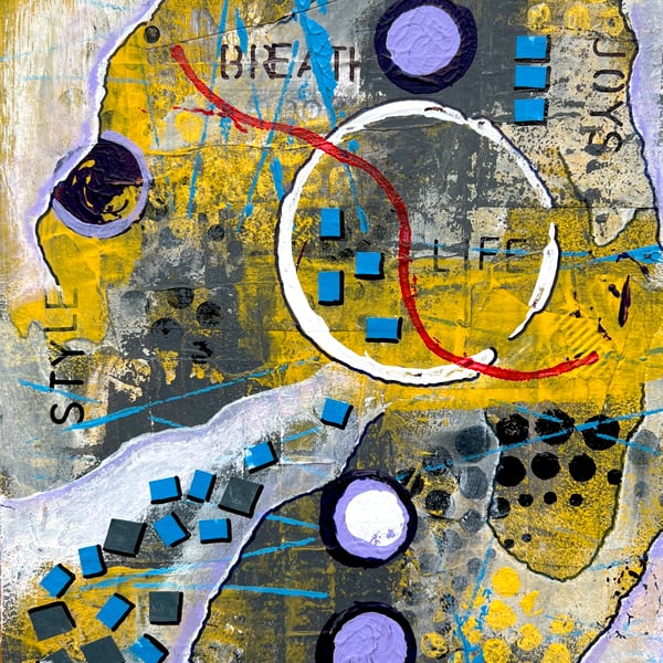 Acrylic Mixed Media Abstract collage painting  - The beginning