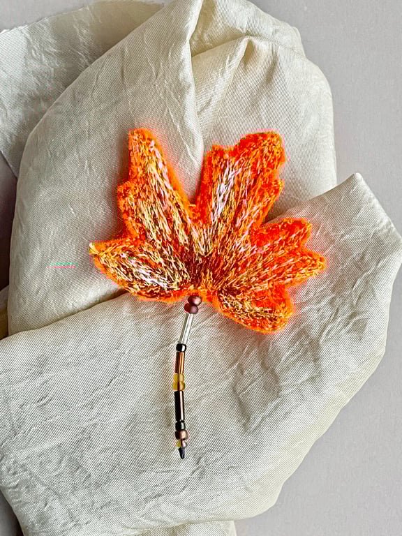 Autumnal maple leaf brooch, felt machine embroidered Fall inspired ladies pin