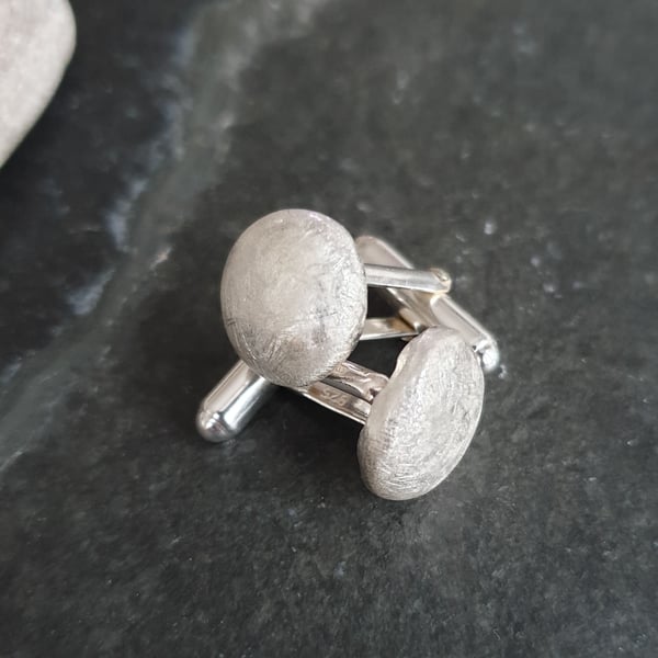 Sterling silver cufflinks, Recycled silver, Fathers day gift, Silver pebbles