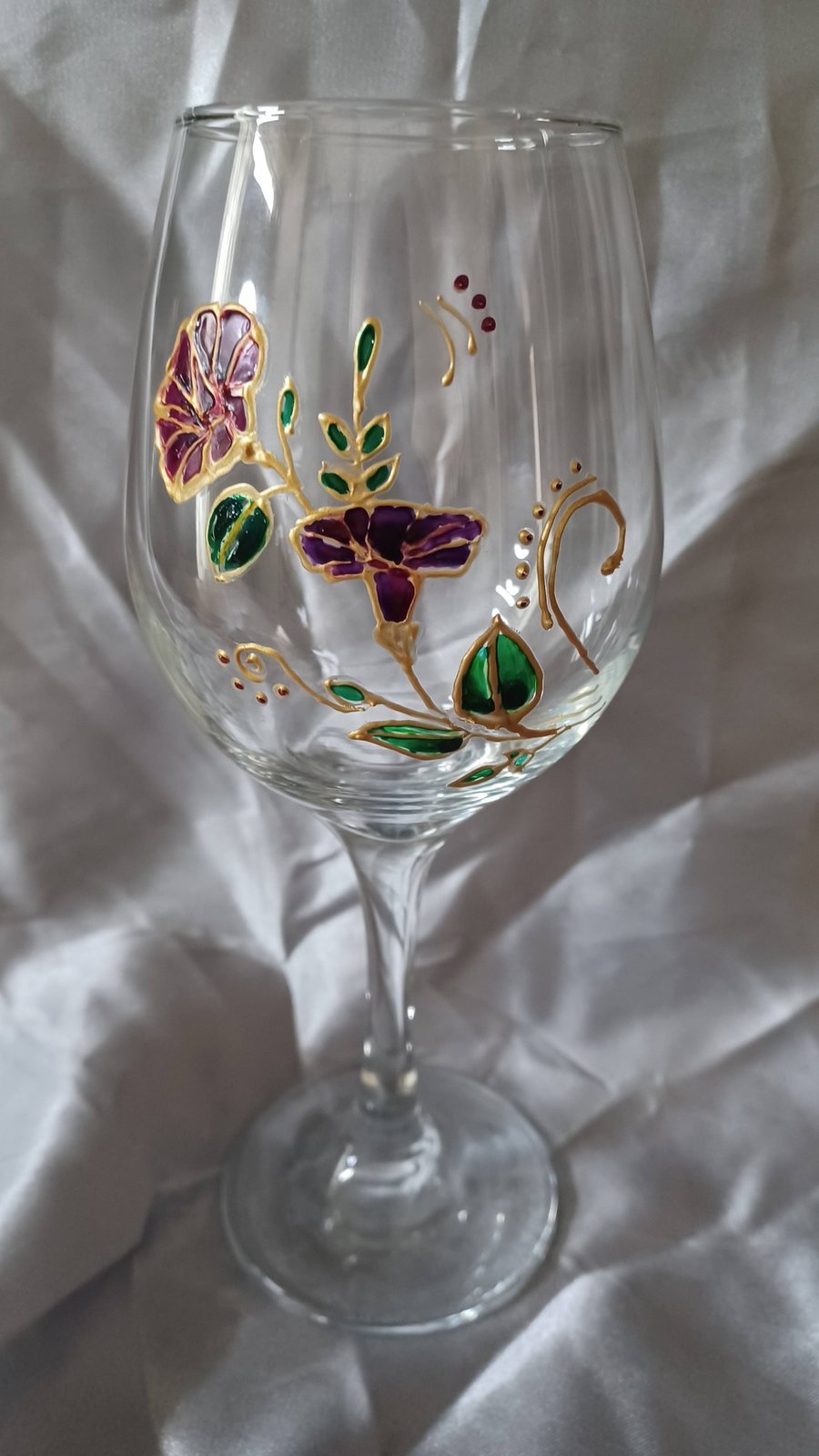 Hand Painted Floral Wine Glass