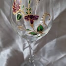 Hand Painted Floral Wine Glass