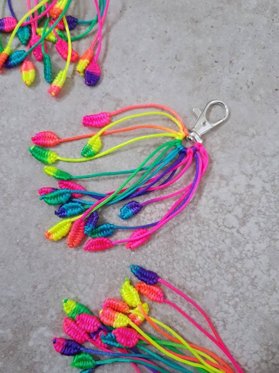 Neon Keyring, Psychedelic Keychain, Macrame purse charm