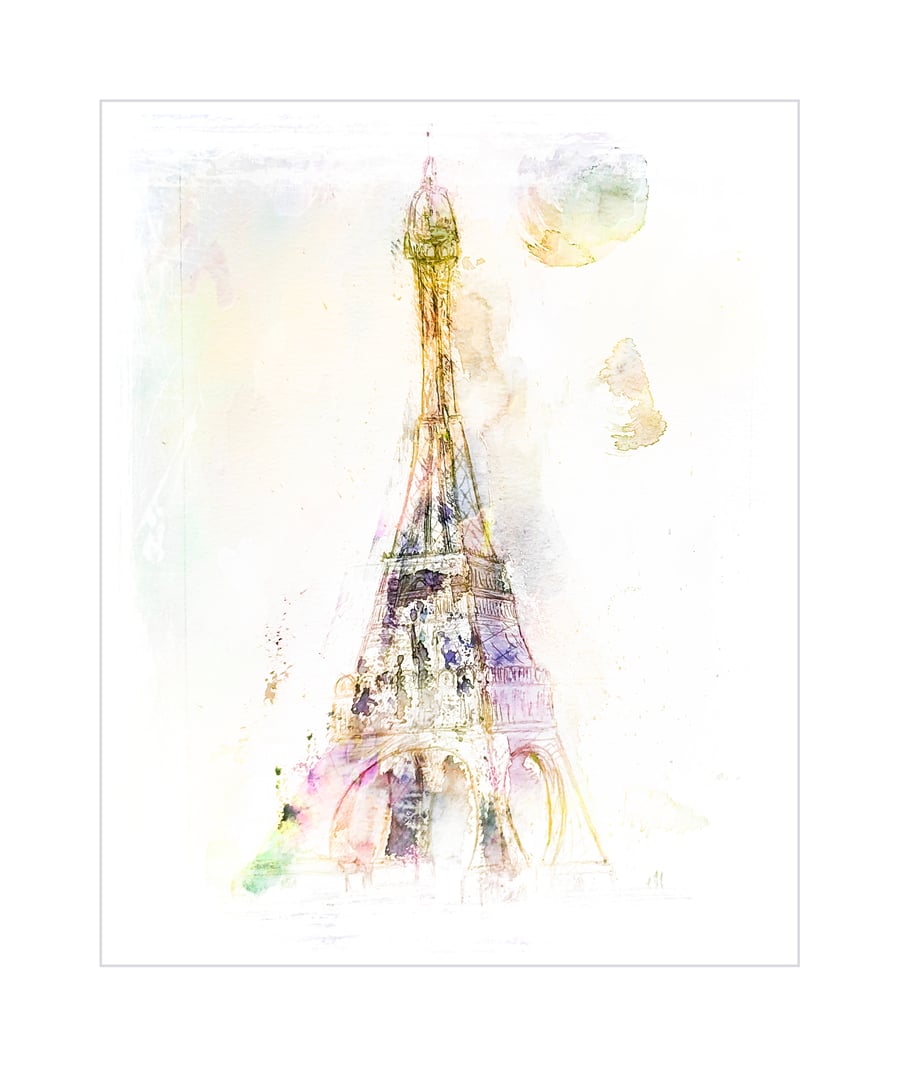 The Eiffel Tower Paris 5 x 7inch Giclee print shipped in a 7 x 9inch mount