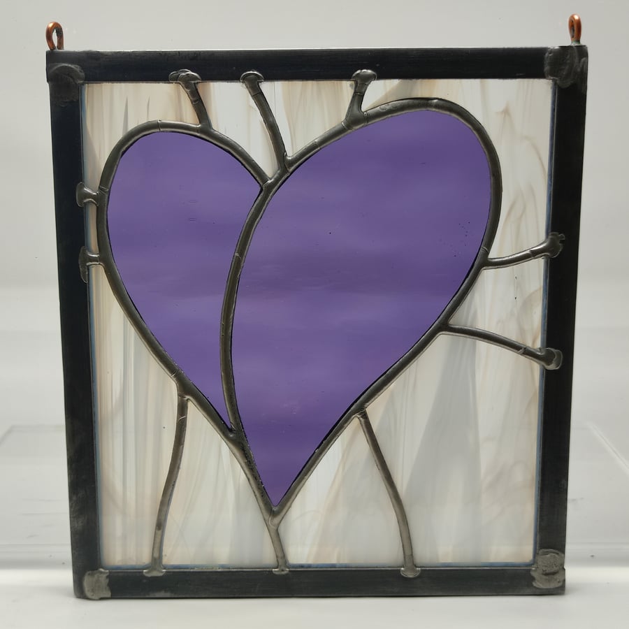 SOLD Purple heart, stained glass copperfoil and lead panel