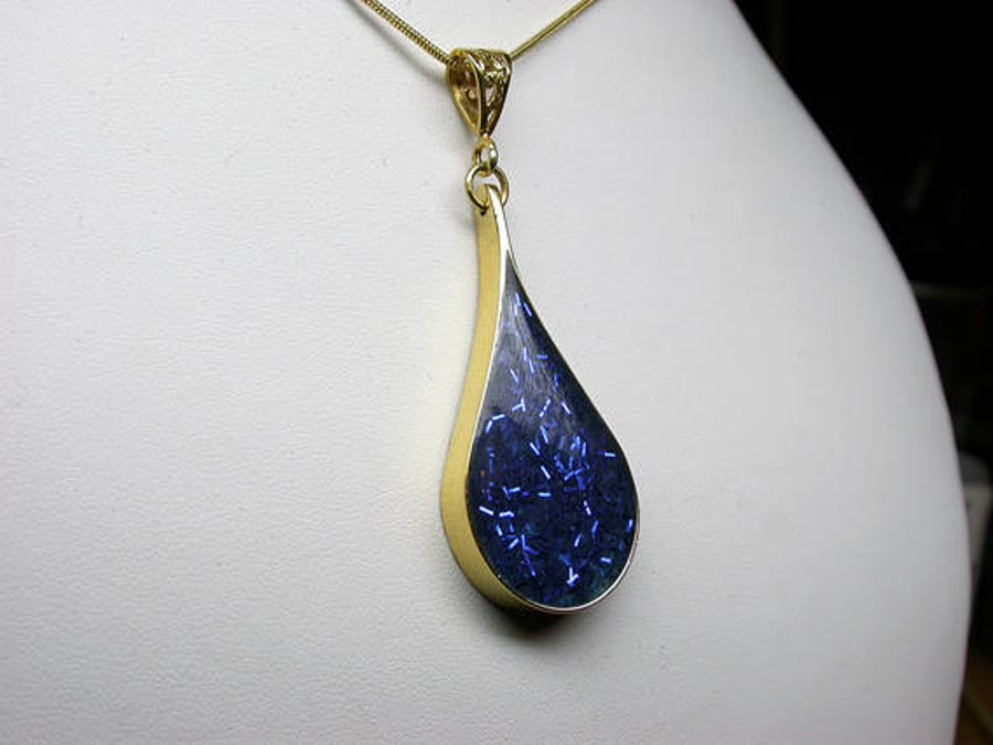 Sterling Silver Blue Seashell Teardrop Plated In 24 carat Gold