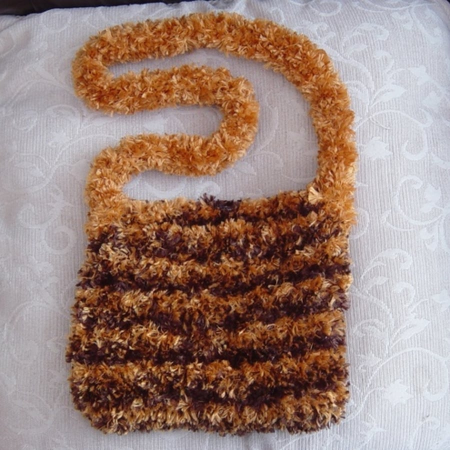 Fluffy Tiger Inspired Hand Knitted & Hand Sewn Funky Handbag.