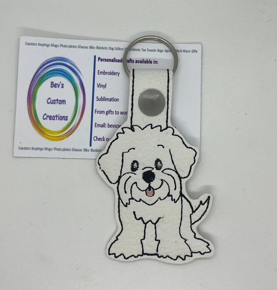 Embroidered Maltese Keyring