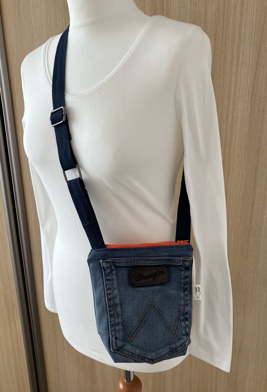 Recycled denim crossbody pouch, Handmade in the UK