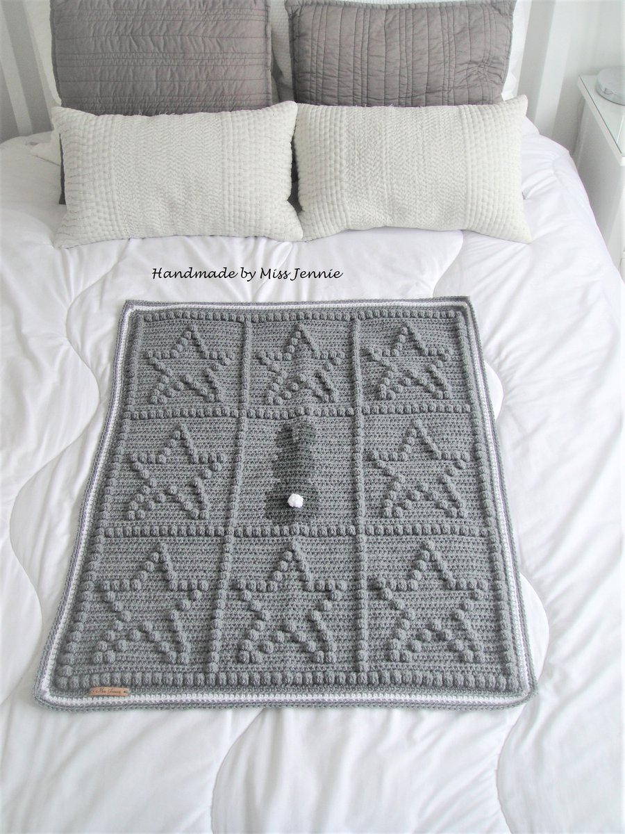 Bunny and Star Crochet Baby Blanket, crib blanket, stroller blanket