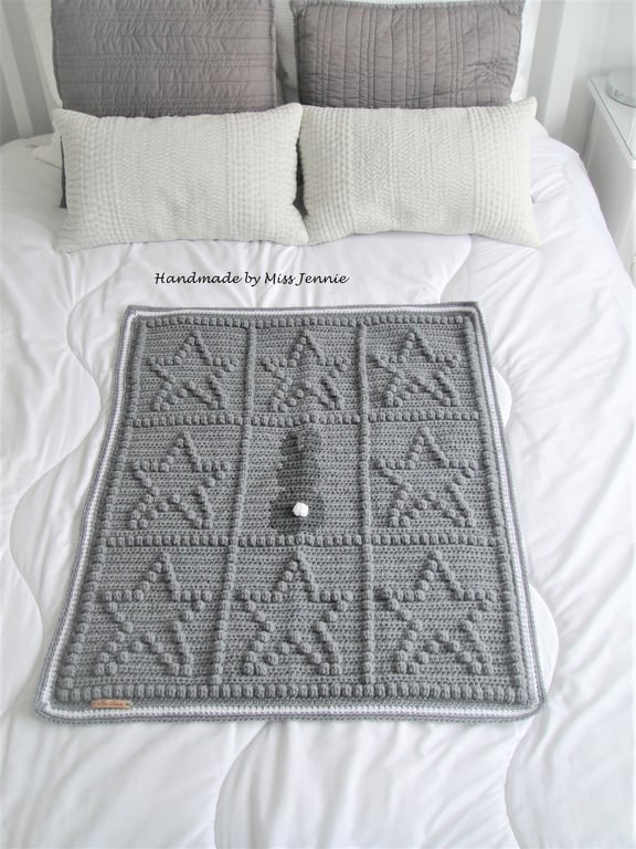 Bunny and Star Crochet Baby Blanket, crib blanket, stroller blanket