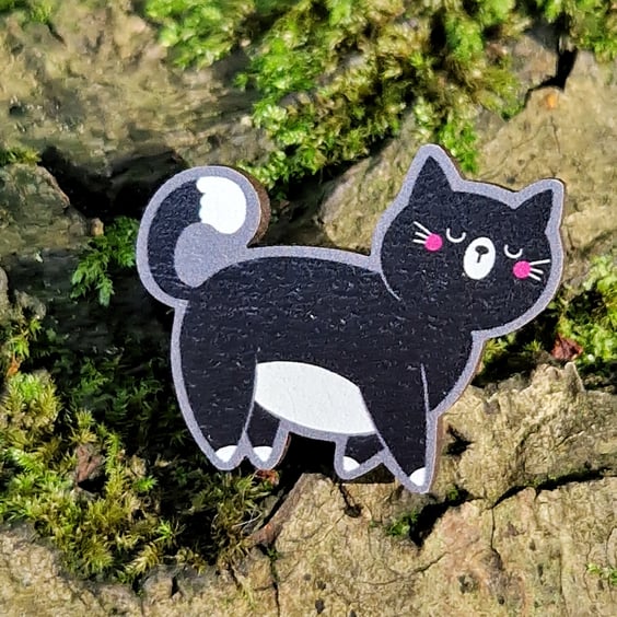 Black Cat Christmas Gift, Black Cat Pin, Tuxedo Cat, Cat Mum Gift, Cat Dad Gift