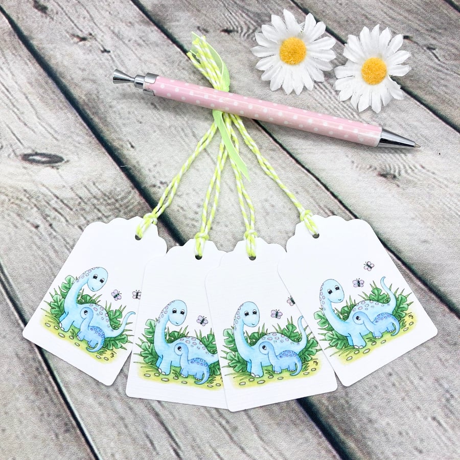 Mother & Baby Dinosaur Gift Tags - set of 4 tags - Birthday Tags