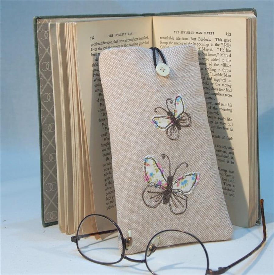 Glasses Case Freehand Machine Embroidered Butterfly Design MOTHERS DAY GIFT