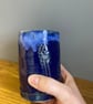 Blue stoneware vase impressed with flowers pen pot  - Image 5