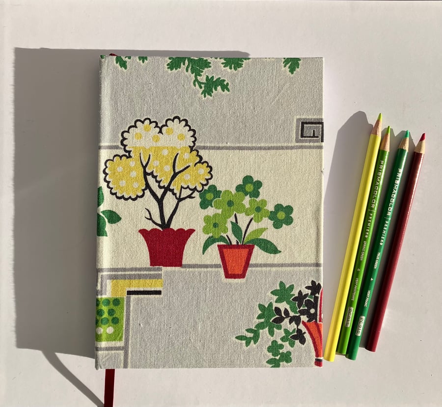 Perfectly Imperfect Handmade A5 Book with House Plant Design Vintage Fabric
