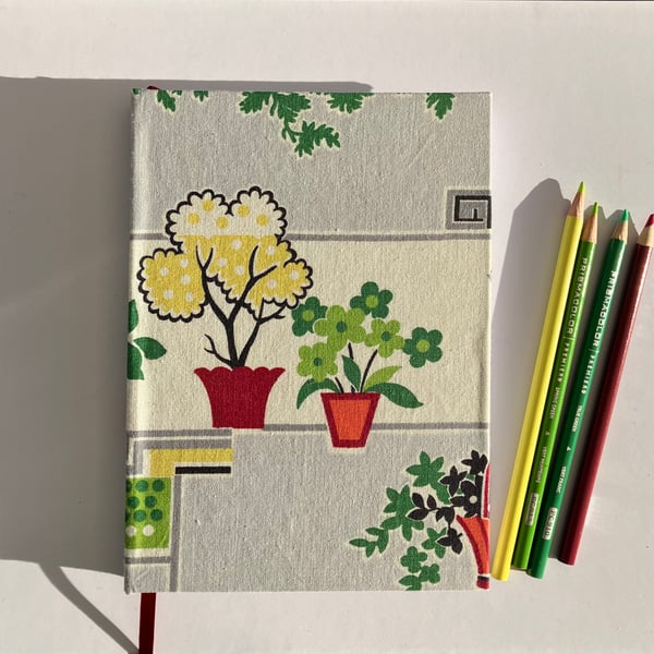 Perfectly Imperfect Handmade A5 Book with House Plant Design Vintage Fabric