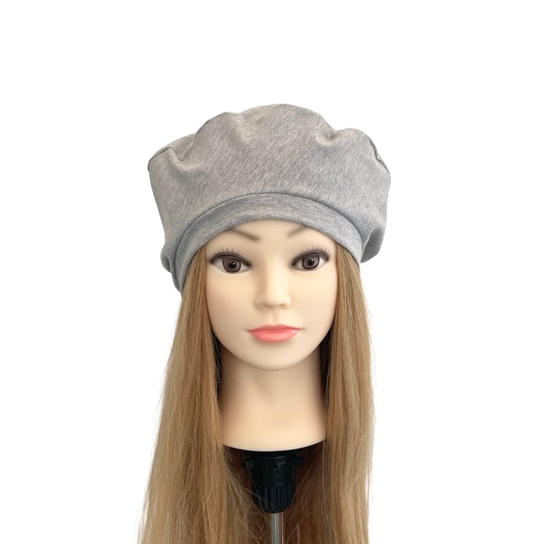 Soft light grey stretch hat Cotton jersey beret hat Chemotherapy patient cap 