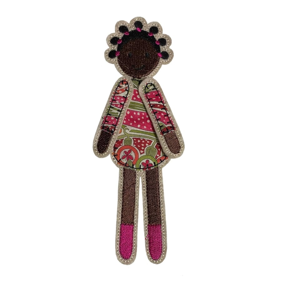 Dolly Bookmark, Textile Bookmark, Embroidered Bookmark, Person of colour gift