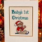 Baby's First Christmas Handmade Cross Stitch Card – Baby Santa – 6 x 4 Inch