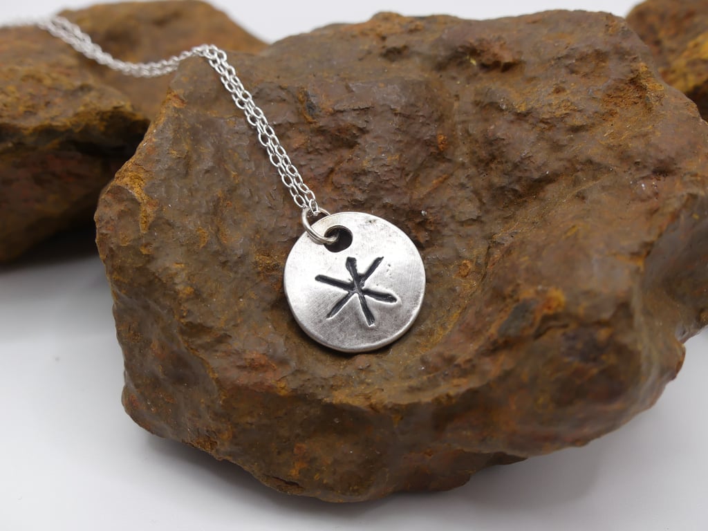 Recycled Sterling Silver Strength Bind Rune Pendant Necklace.