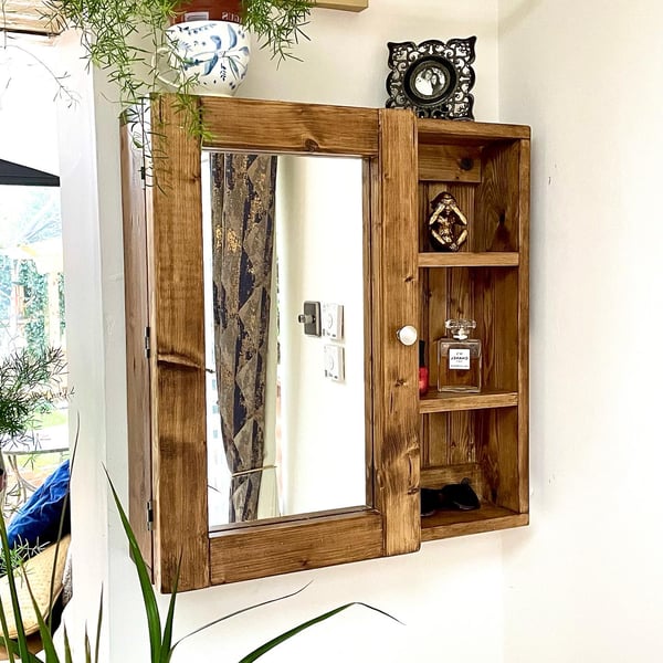 Bathroom Cabinet, Mirrored, Reversible Rustic, Handmade, English Henchman