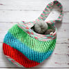 Hand Knitted striped cotton shopping grocery bag - mulitcolour