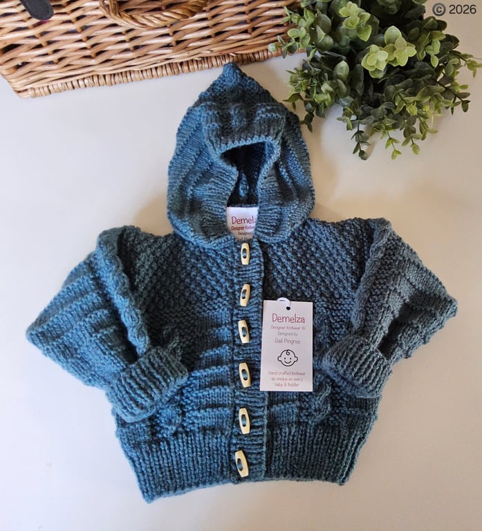 Designer Baby Hand Knitted  Boys Hooded Jacket 6-12 months size 