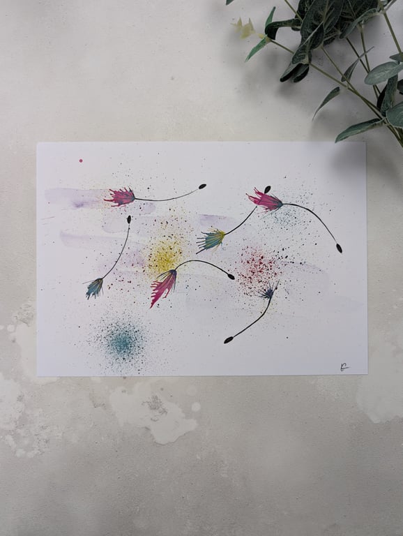 Dandelion Seed Art, Make a Wish Print - End of Line Print