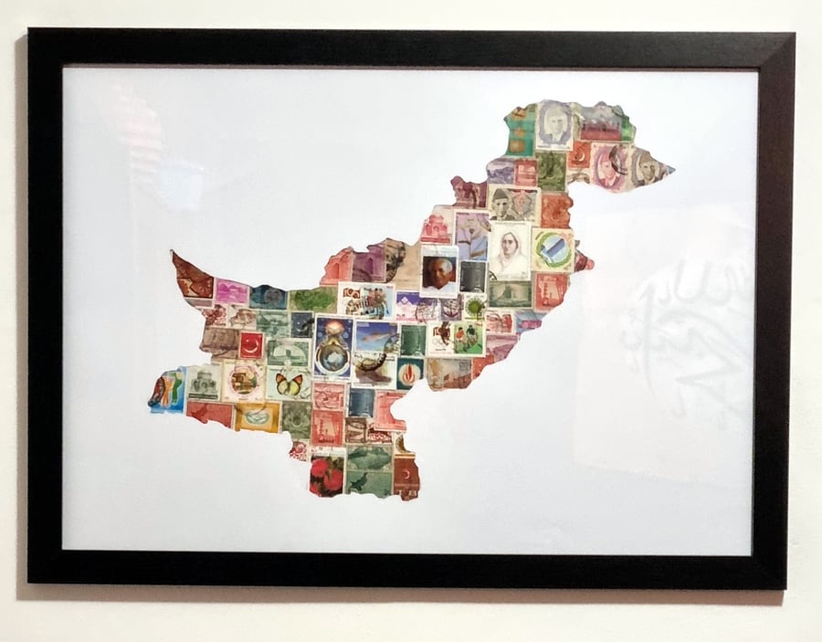 Pakistan postage stamp collage art