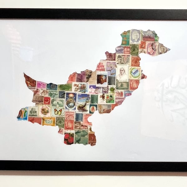 Pakistan postage stamp collage art