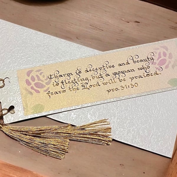 Rose Gold Pearlescent scripture bookmark Prover... - Folksy