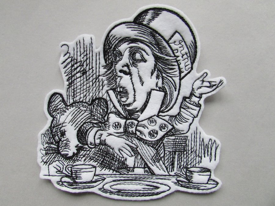 Alice in wonderland Mad hatter Embroidered Sew on Applique Patch