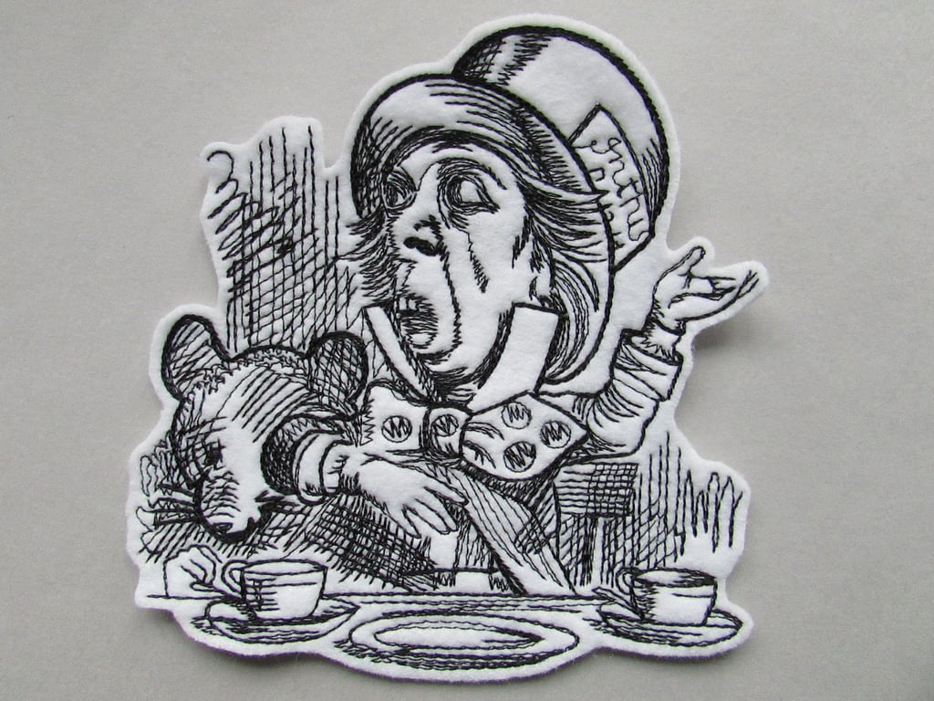 Alice in wonderland Mad hatter Embroidered Sew on Applique Patch