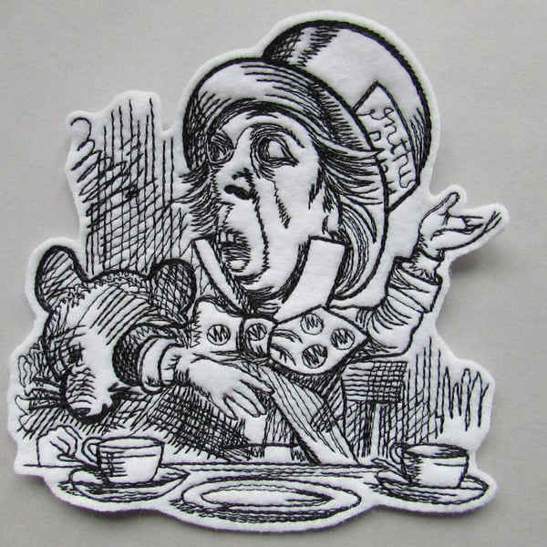 Alice in wonderland Mad hatter Embroidered Sew on Applique Patch