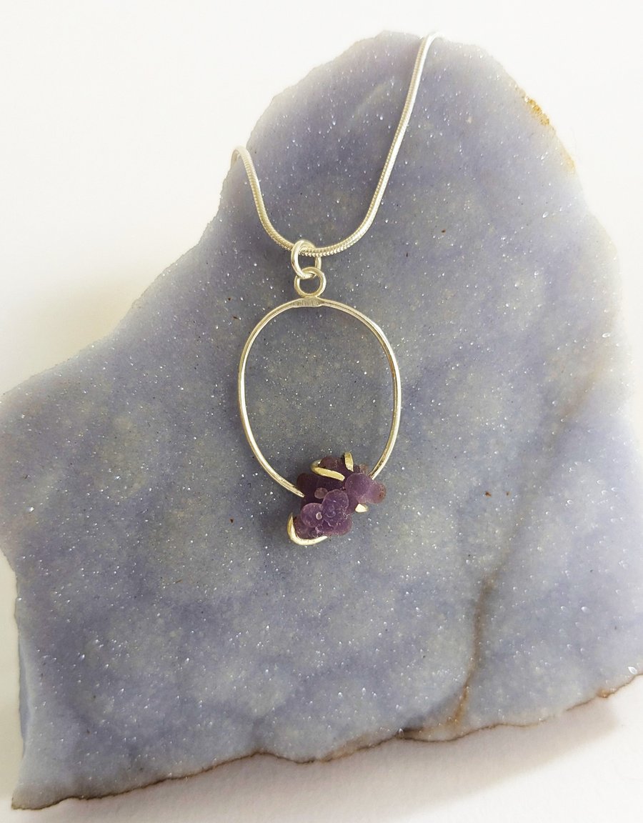 Grape Agate Sterling Silver Pendant on a Necklace