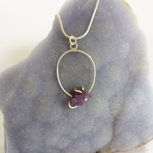 Grape Agate Sterling Silver Pendant on a Necklace