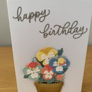 Handmade Die Cut Pansy Birthday Card