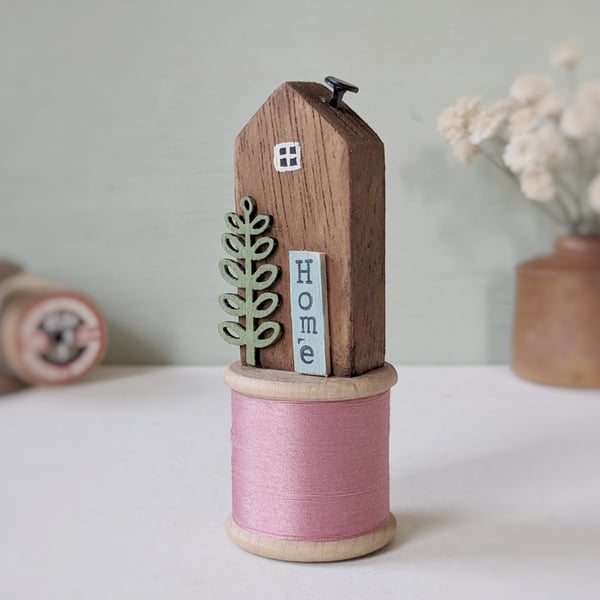 Tall Wooden House on a Vintage Bobbin 'Home' 
