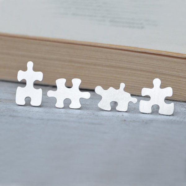 jigsaw puzzle ear studs (1 pair) in sterling silver