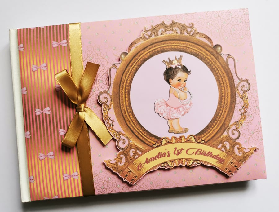 Baby Princess birthday guest book, pink and gold princess guest book, gift