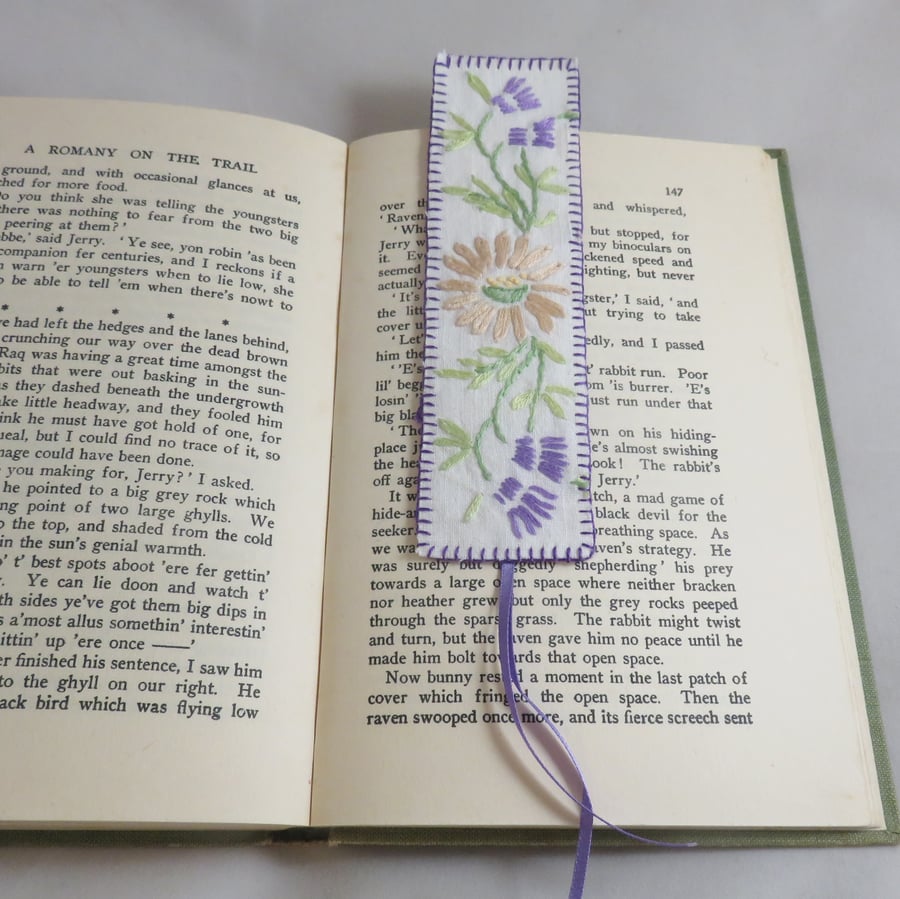 Embroidered Bookmark from vintage linen