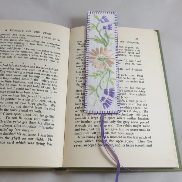 Embroidered Bookmark from vintage linen
